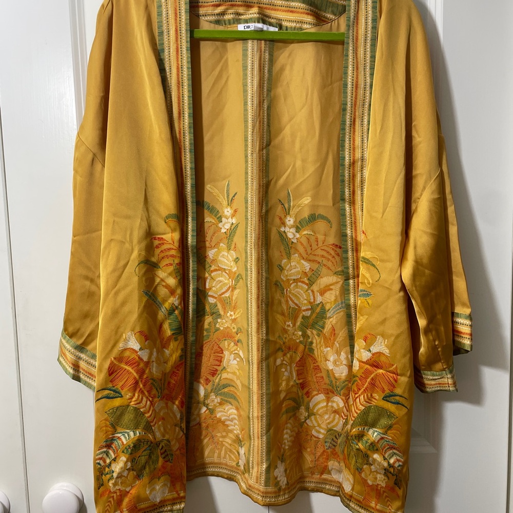DR2 Mustard Floral Printed Kimono Style Cardigan/Wrap